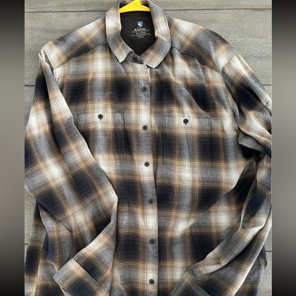 Kuhl Men's Plaid Casual Button Down Shirt - Black, Brown, Gray